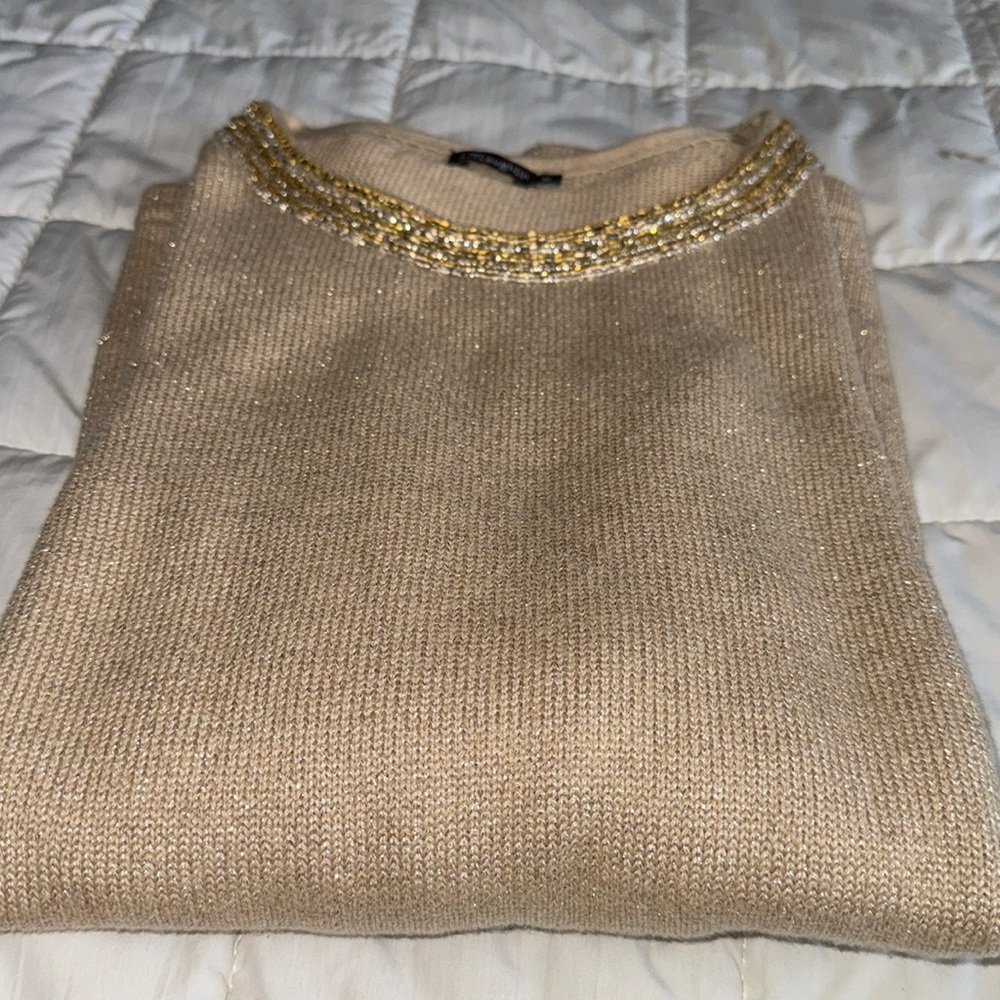 Gold metallic long sleeve sweater
